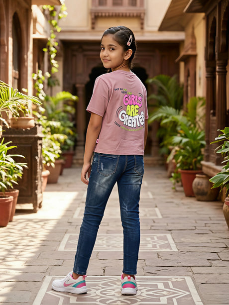 Girls Mauve Purple Hope Printed Boxy Casual Top.