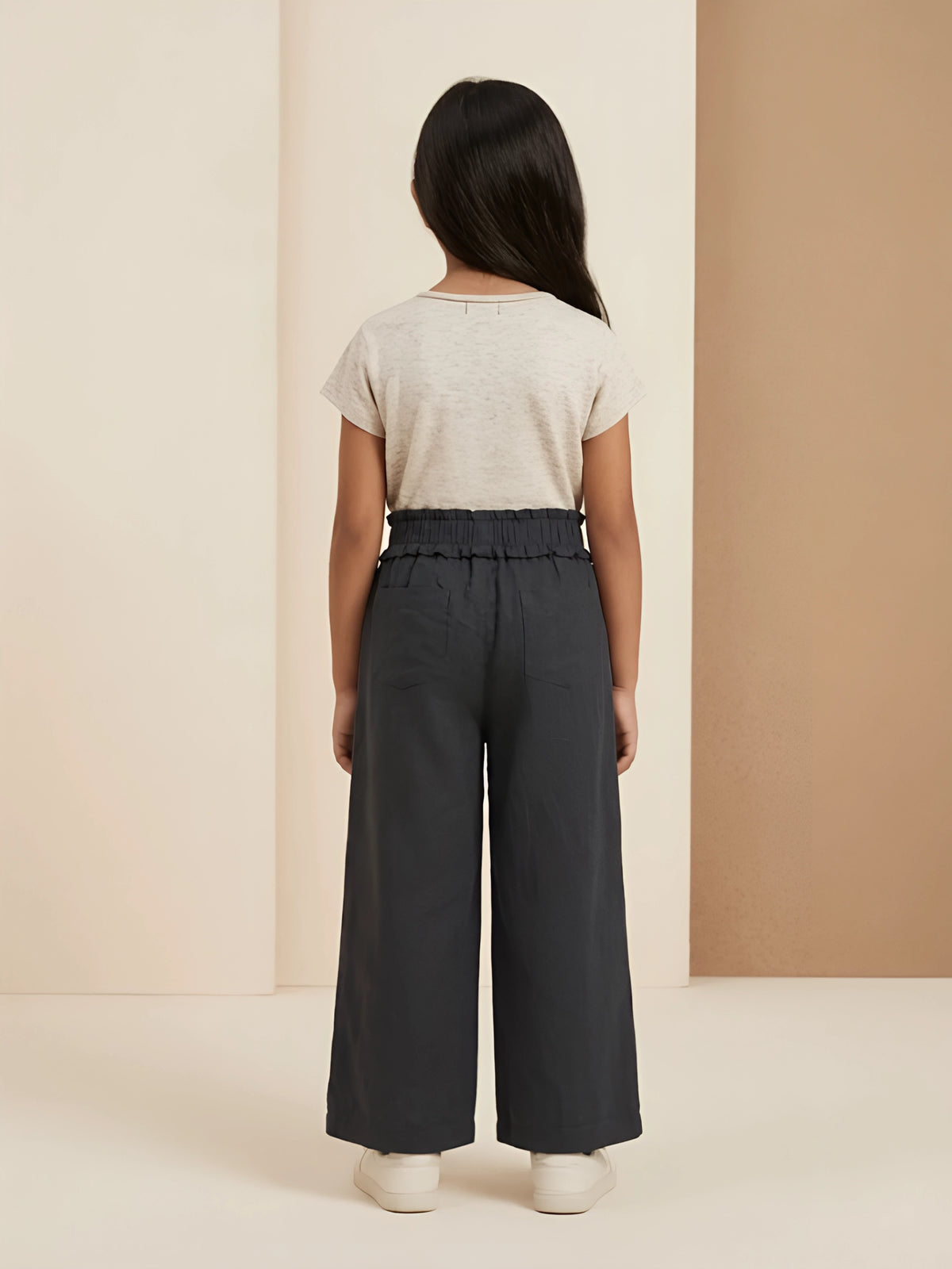Girls Black Wide-Leg Casual Trousers