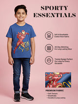 Boys Blue Marvel Iron Man Graphic Printed Round Neck T-Shirt.