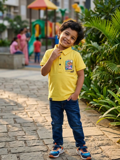 Boys Vibrant Yellow Graphic Polo T-Shirt