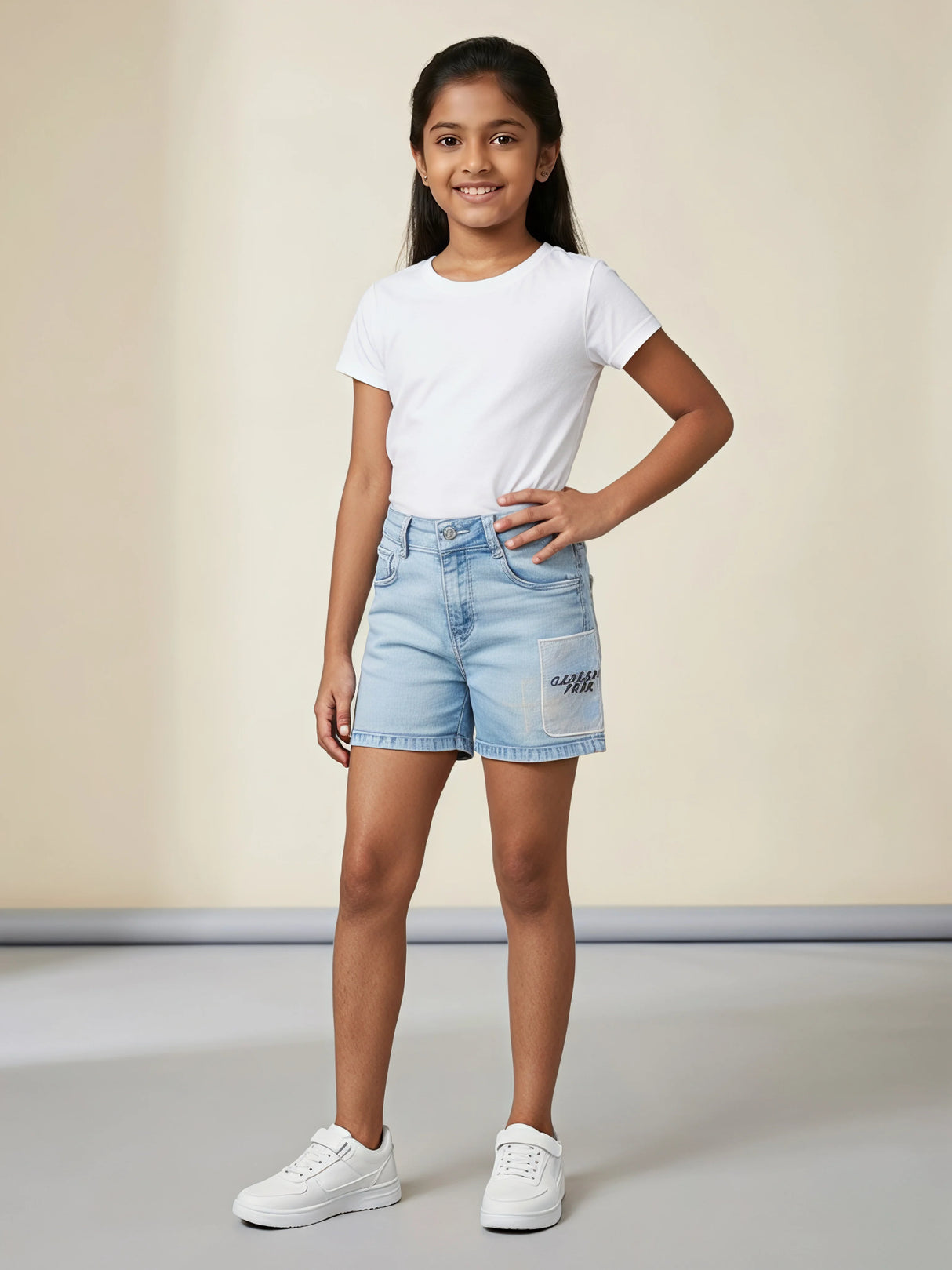 Girls Light Blue Washed Denim Shorts