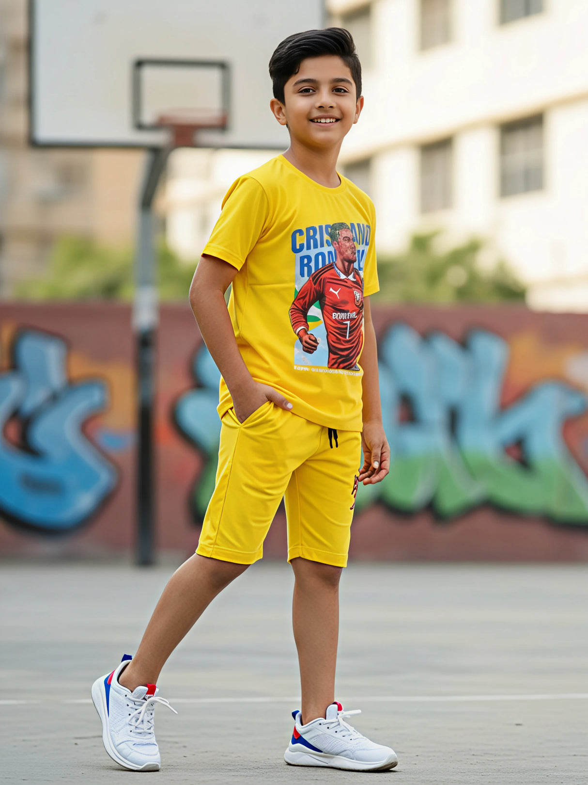 Boys Yellow Graphic Print Co-ord Set.