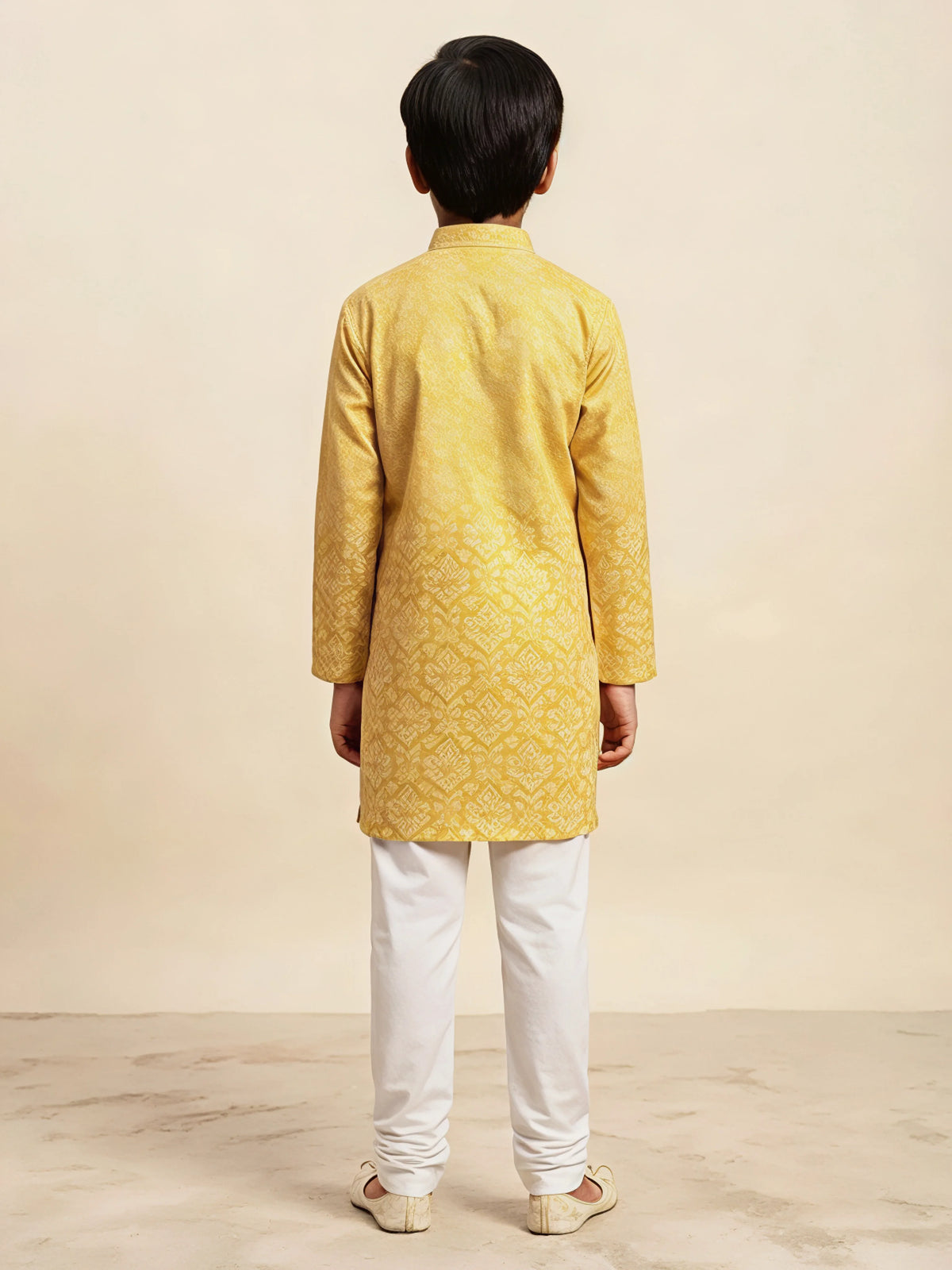 Boys Yellow Printed Ethnic Kurta Set