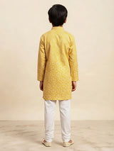 Boys Yellow Printed Ethnic Kurta Set