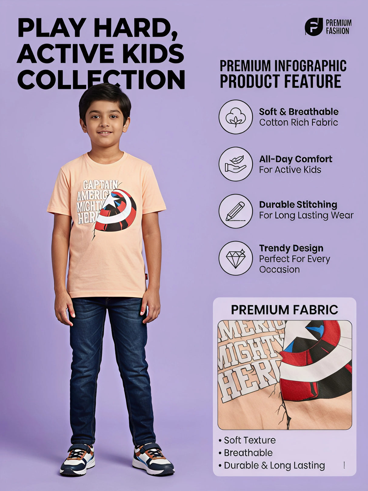 Boys Peach Captain America Graphic T-Shirt