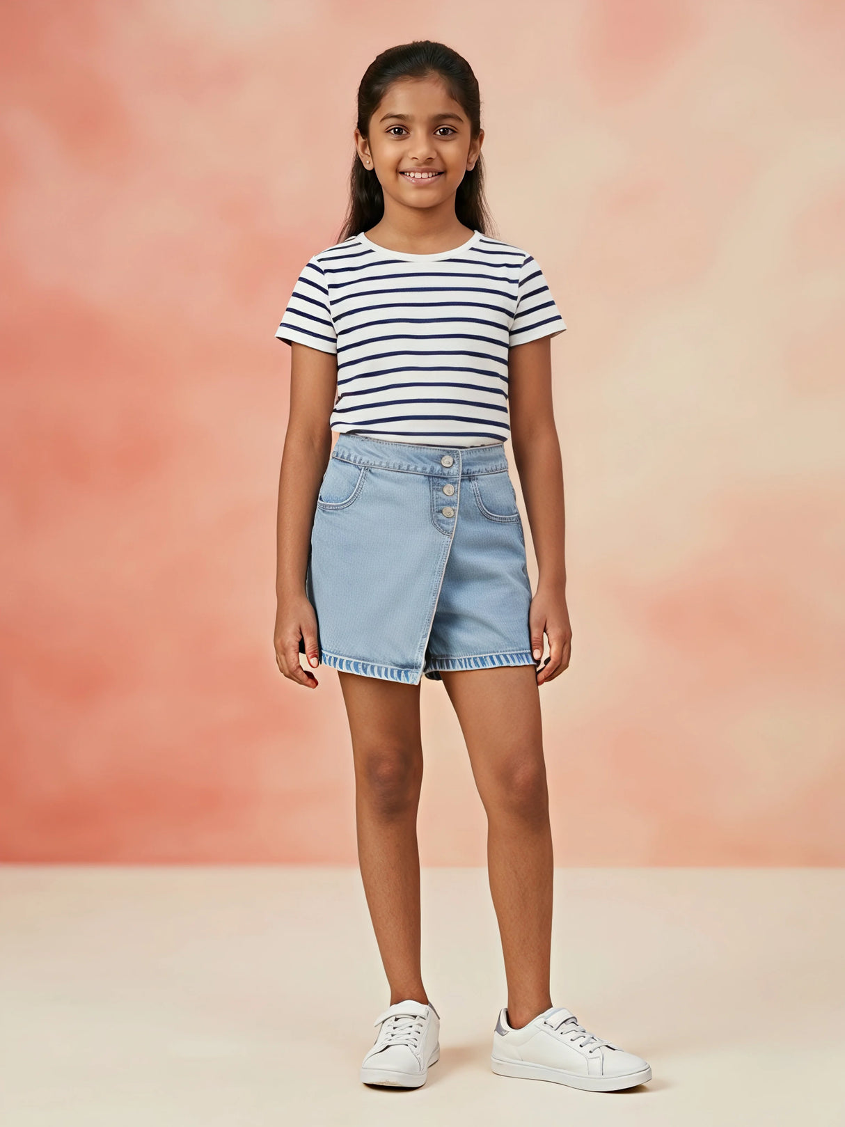 Girls Light Blue Denim Skort Shorts