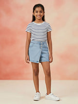 Girls Light Blue Denim Skort Shorts