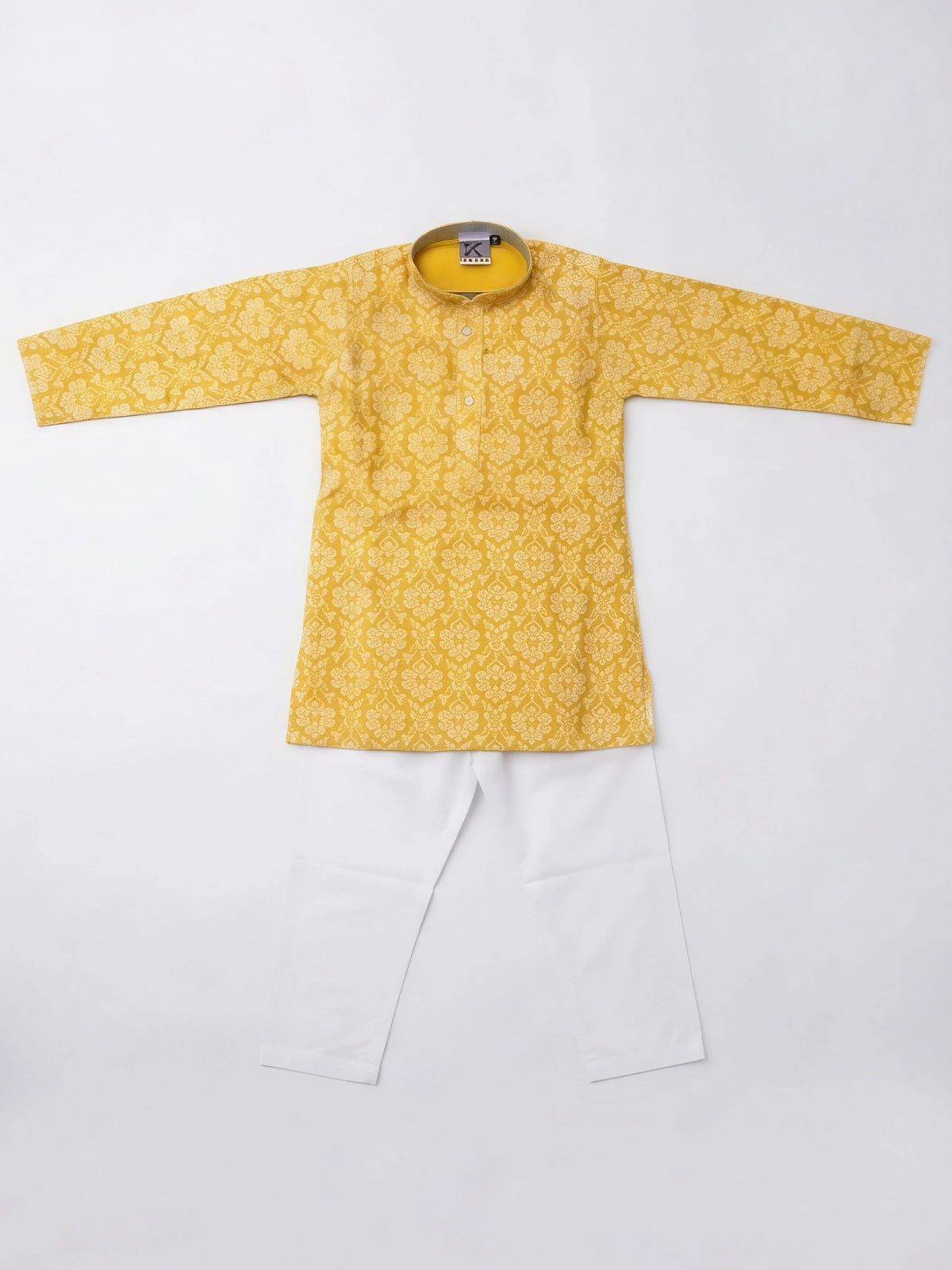 Boys Yellow Printed Ethnic Kurta Set