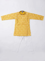 Boys Yellow Printed Ethnic Kurta Set