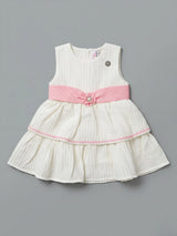 Cream Tiered Party Frock with Pink Floral Sash