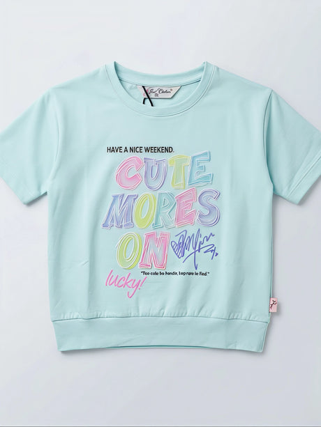 Girls Mint Green Graphic Cotton Top