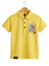 Boys Vibrant Yellow Graphic Polo T-Shirt