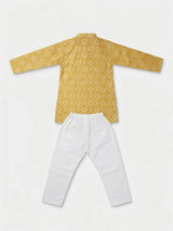 Boys Yellow Printed Ethnic Kurta Set