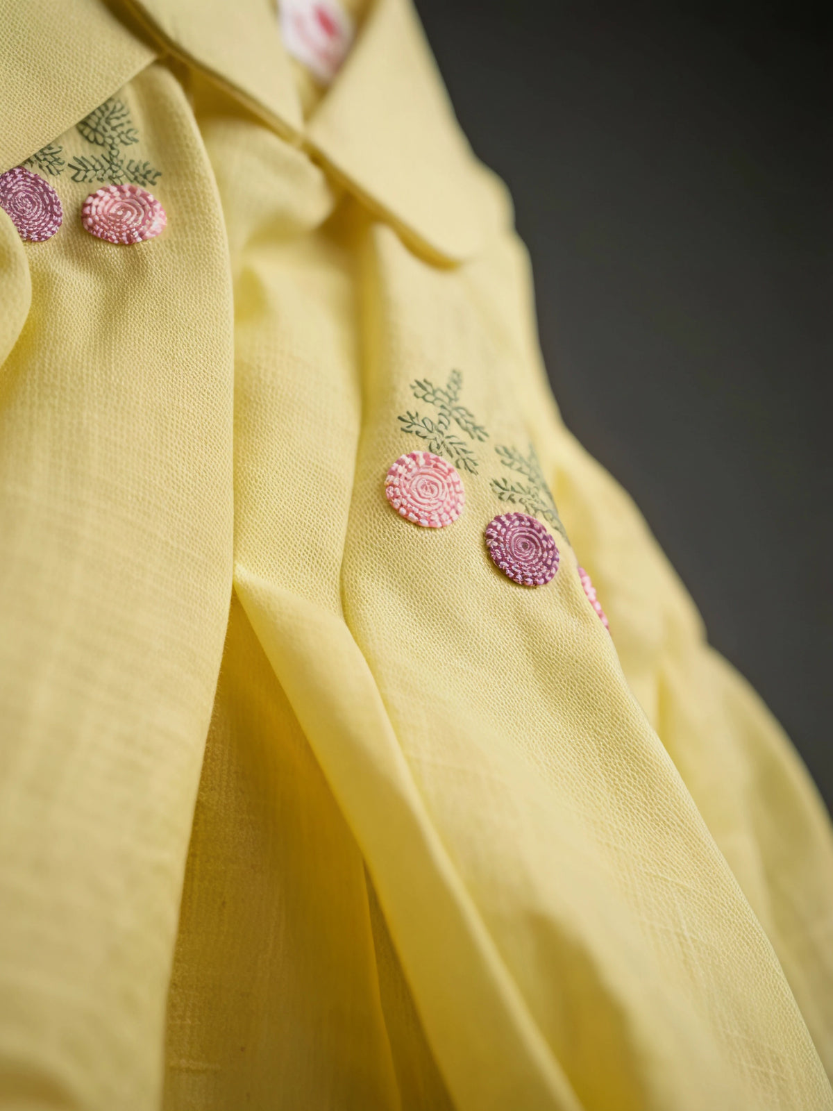 Girls Yellow Floral Embroidered Two Piece Co-Ord Set.