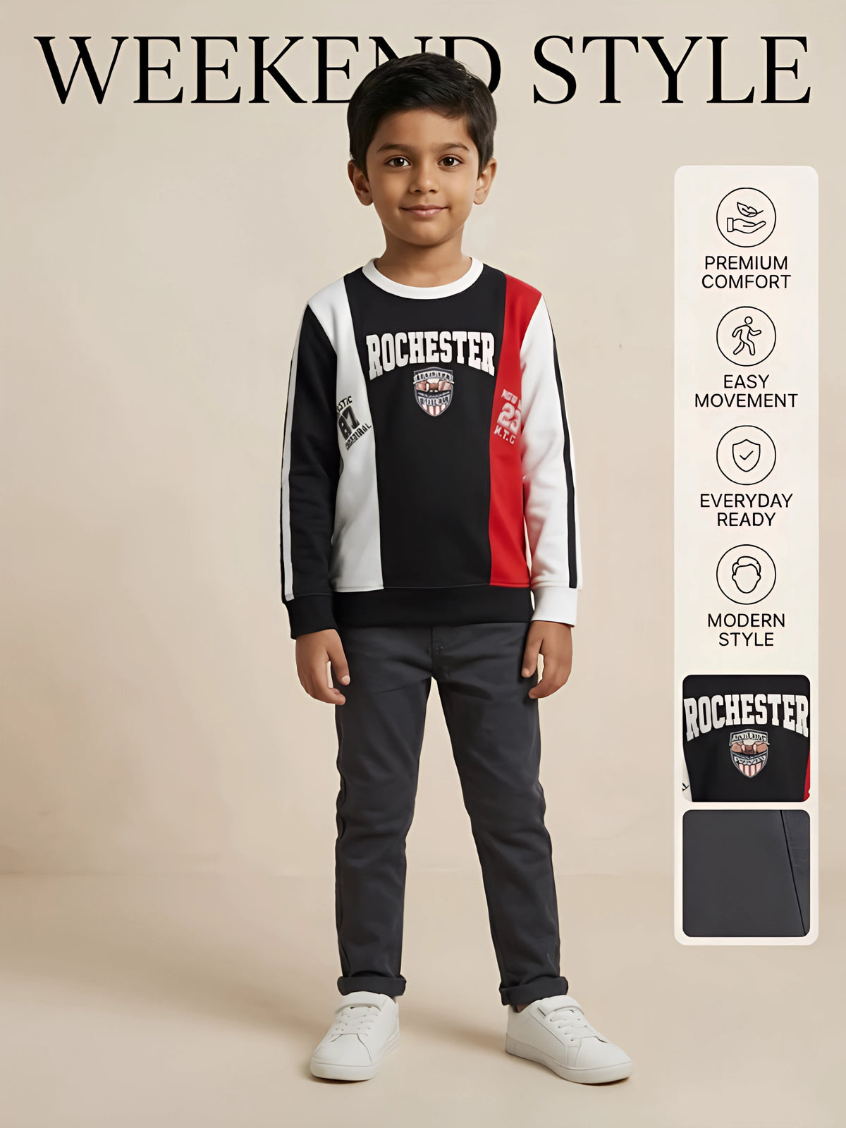 Black Colorblocked Graphic Print Full Sleeve T-Shirt Kids Casual Wear