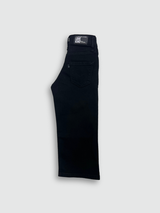 Solid black children's wide-leg denim jeans with a high-waist fit, shown straight on a white background
