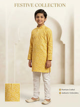 Boys Yellow Printed Ethnic Kurta Set