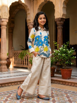 Girls Blue Floral Printed Kurta and Palazzo Set