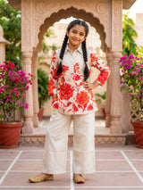 Girls Pink Floral Printed Shirt & Palazzo Set