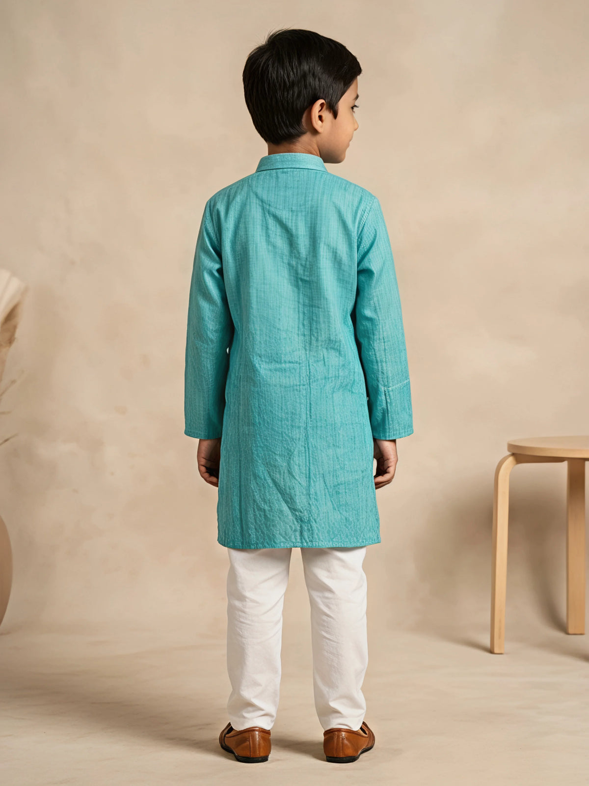 Boys Sea Green Textured Kurta Set