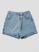 Girls Light Blue Denim Skort Shorts