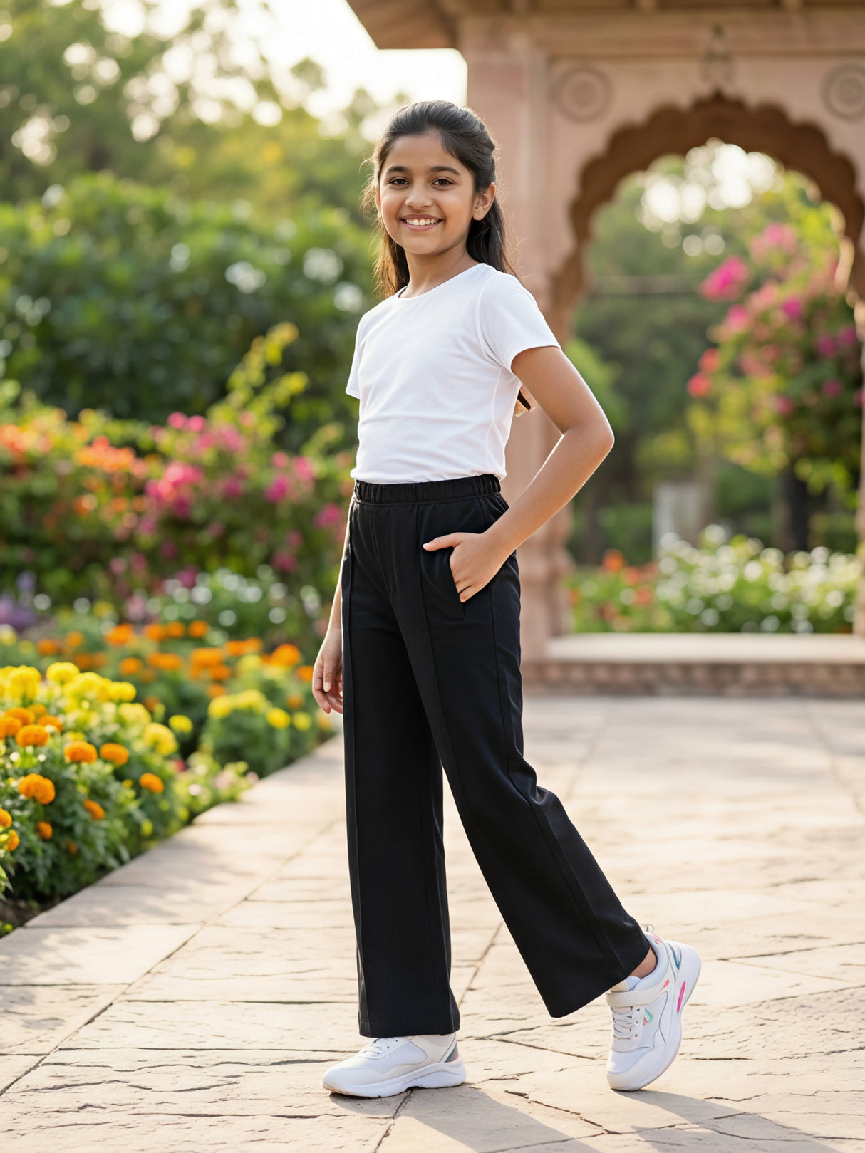 Girls' Stylish High-Waist Black Jeggings.