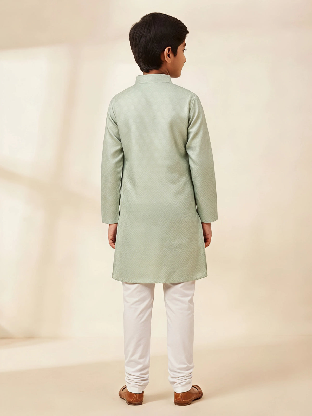Green Floral Print Kurta Pajama Set for Boys