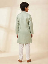 Green Floral Print Kurta Pajama Set for Boys