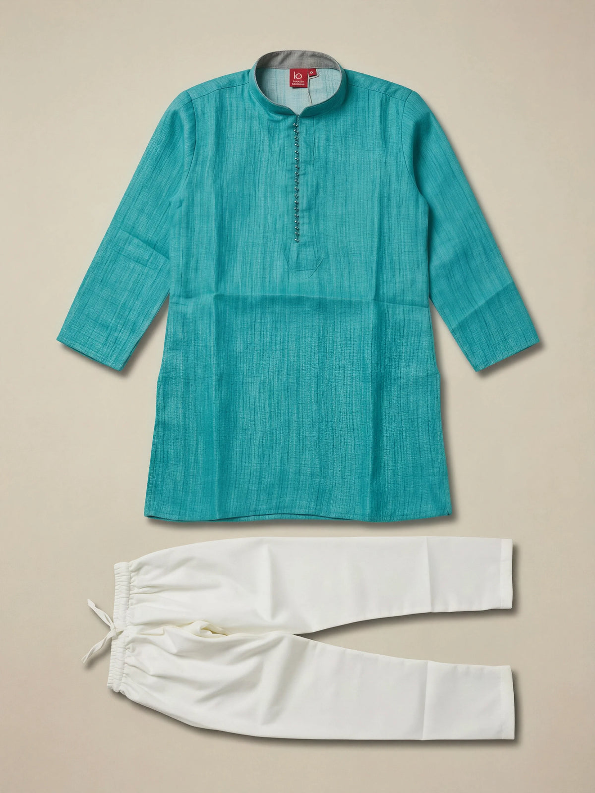 Boys Sea Green Textured Kurta Set