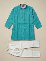 Boys Sea Green Textured Kurta Set