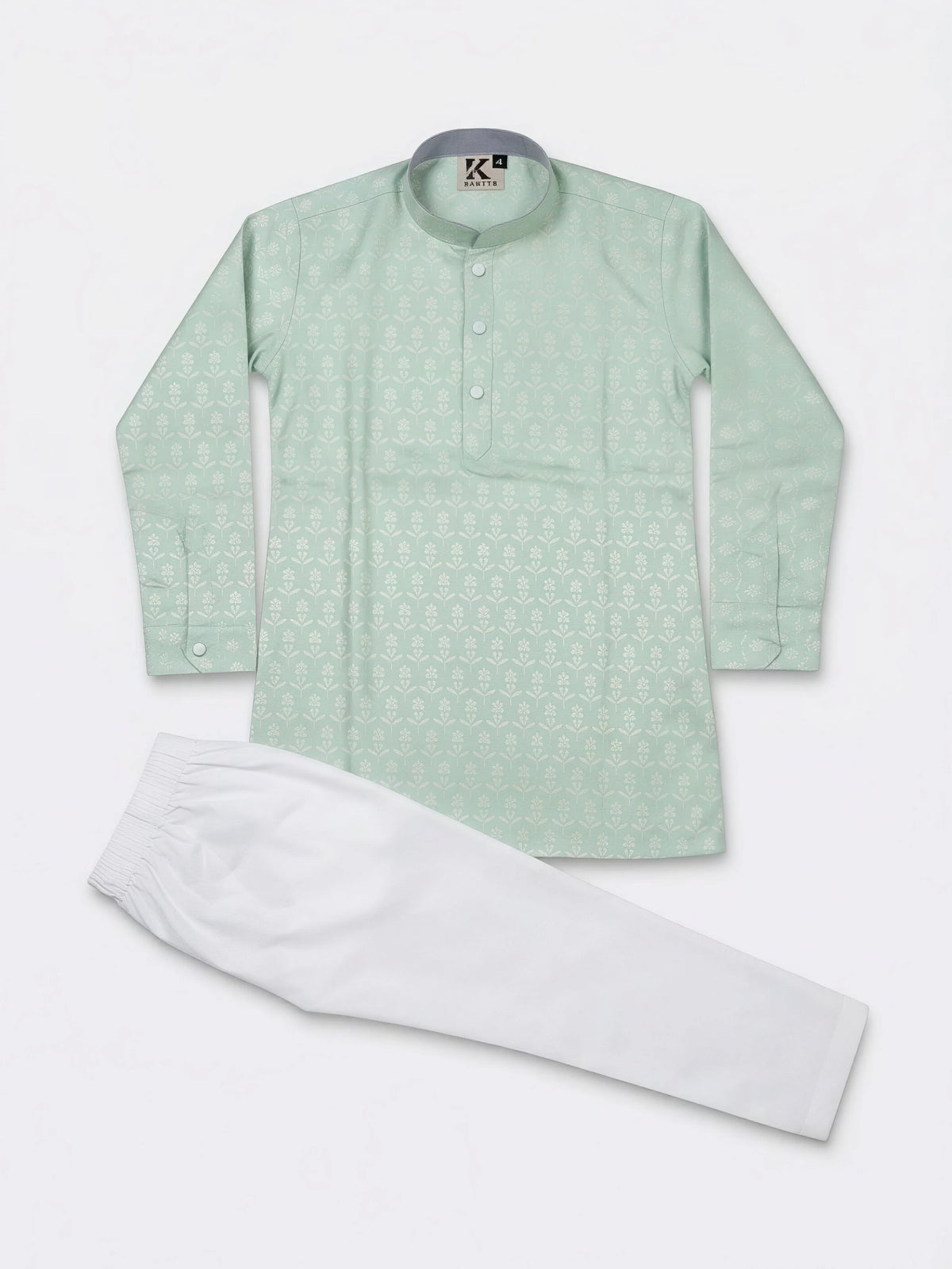 Green Floral Print Kurta Pajama Set for Boys
