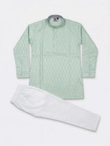 Green Floral Print Kurta Pajama Set for Boys