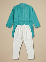 Boys Sea Green Textured Kurta Set