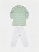Green Floral Print Kurta Pajama Set for Boys