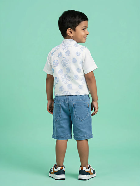 Boys Blue Leaf Print Co-ord Set with Shorts.