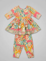 Girls Yellow Printed Ethnic Plazzo Set.