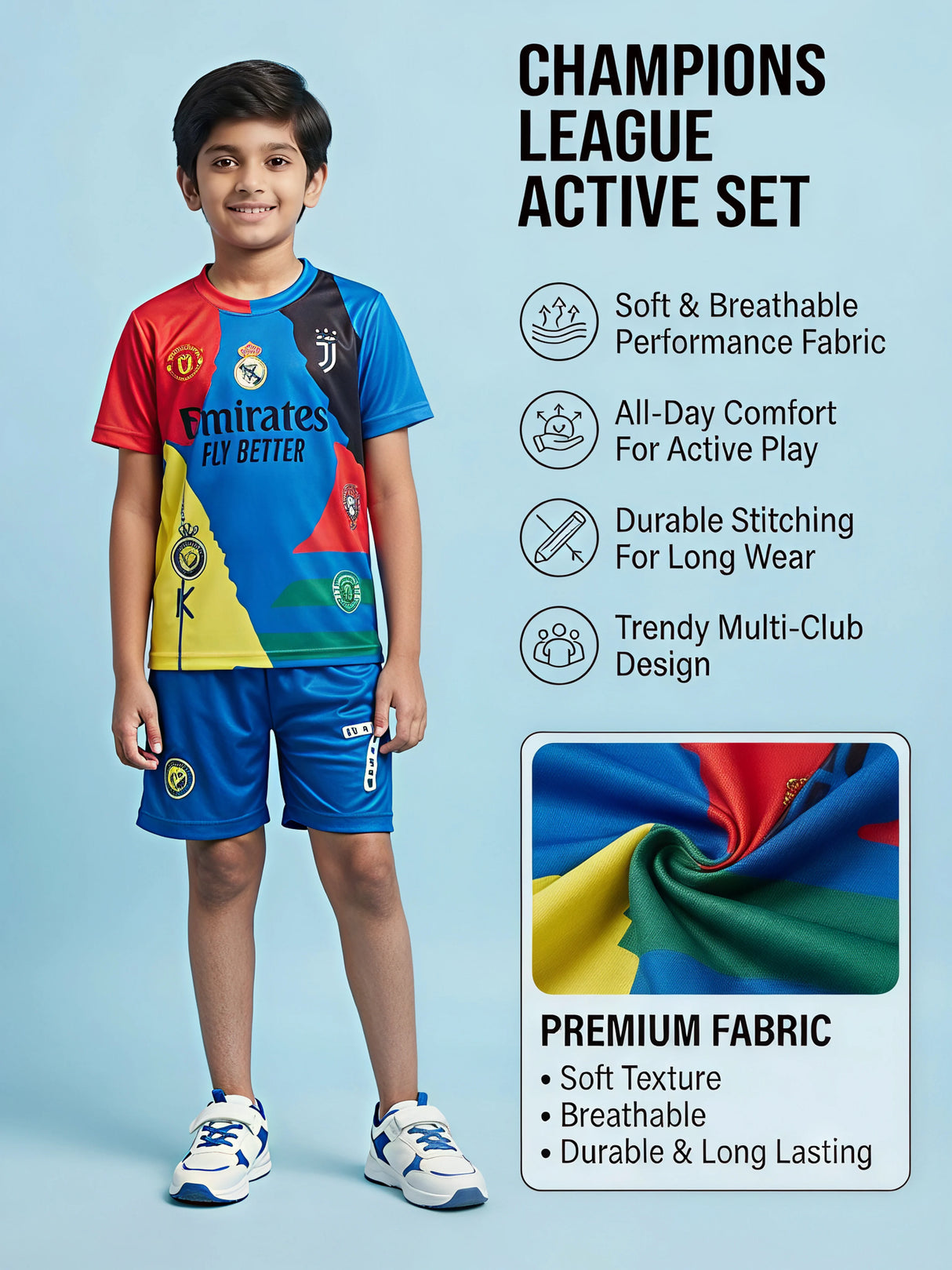 Boys Blue Printed Sports Co-Ord Set