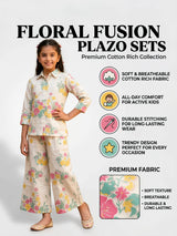 Girls Floral Print Cotton Palazzo Set in Mint Green