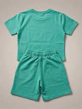 Vibrant Green Color-Block Girls Coordinate Set