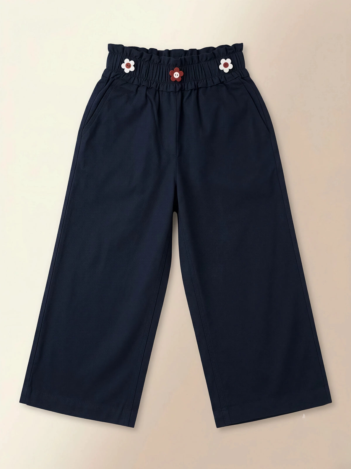 Girls Black Wide-Leg Casual Trousers