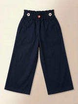 Girls Black Wide-Leg Casual Trousers