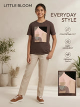 Girls Brown Graphic Print Tops