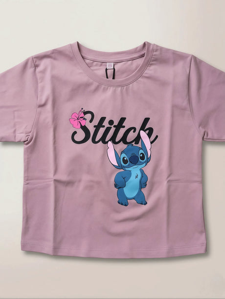 Girls Purple Stitch Graphic Crop Top