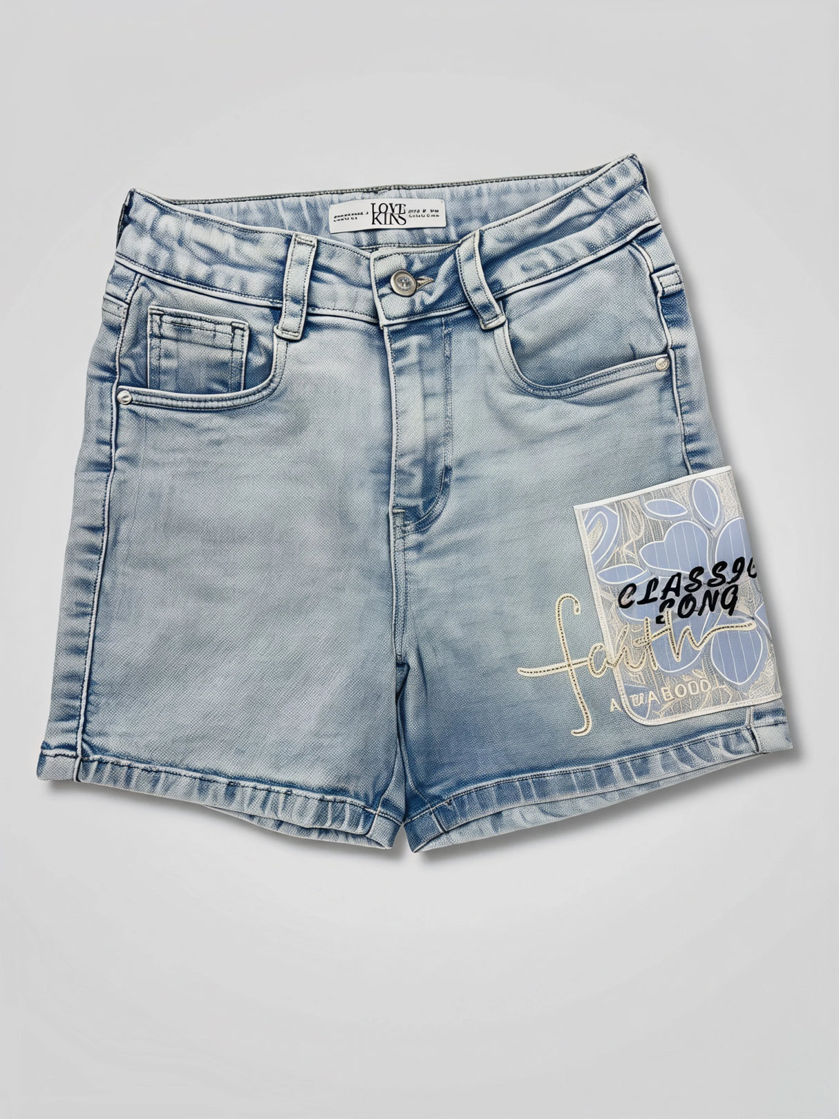 Girls Light Blue Washed Denim Shorts