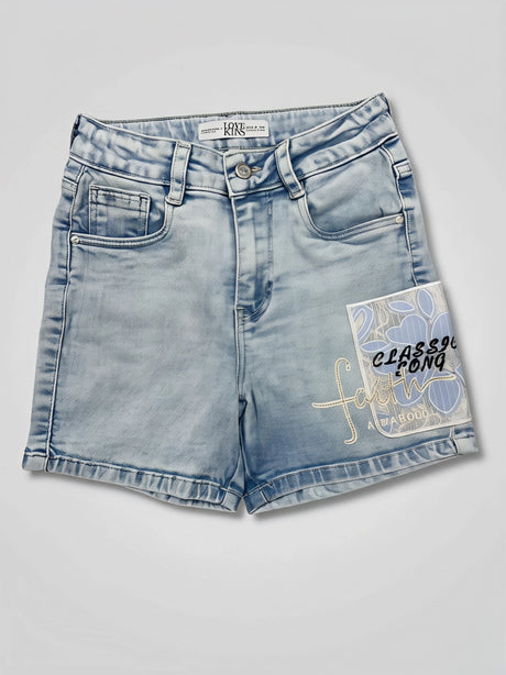 Girls Light Blue Washed Denim Shorts