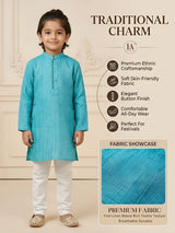 Boys Sea Green Textured Kurta Set