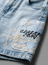 Girls Light Blue Washed Denim Shorts