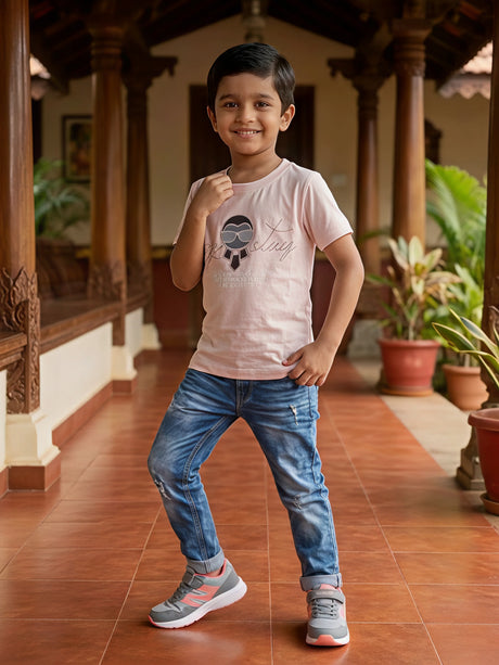 Boys Peach Graphic Print Crew Neck T-Shirt