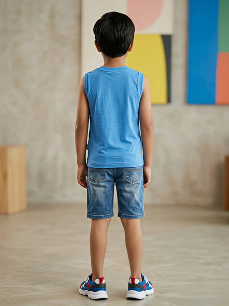 Boys Blue Captain America Printed Sleeveless T-Shirt