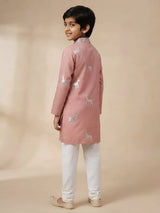 Pink Deer Print Kurta Pajama Set for Boys